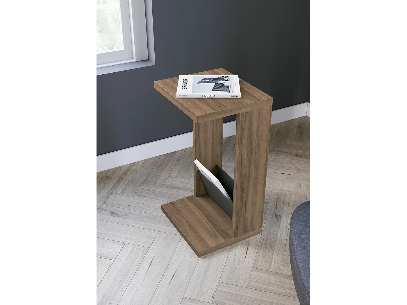 Mesa de apoio - A70cm x L40cm x P35cm nogueira e cinza antracite -Trébol