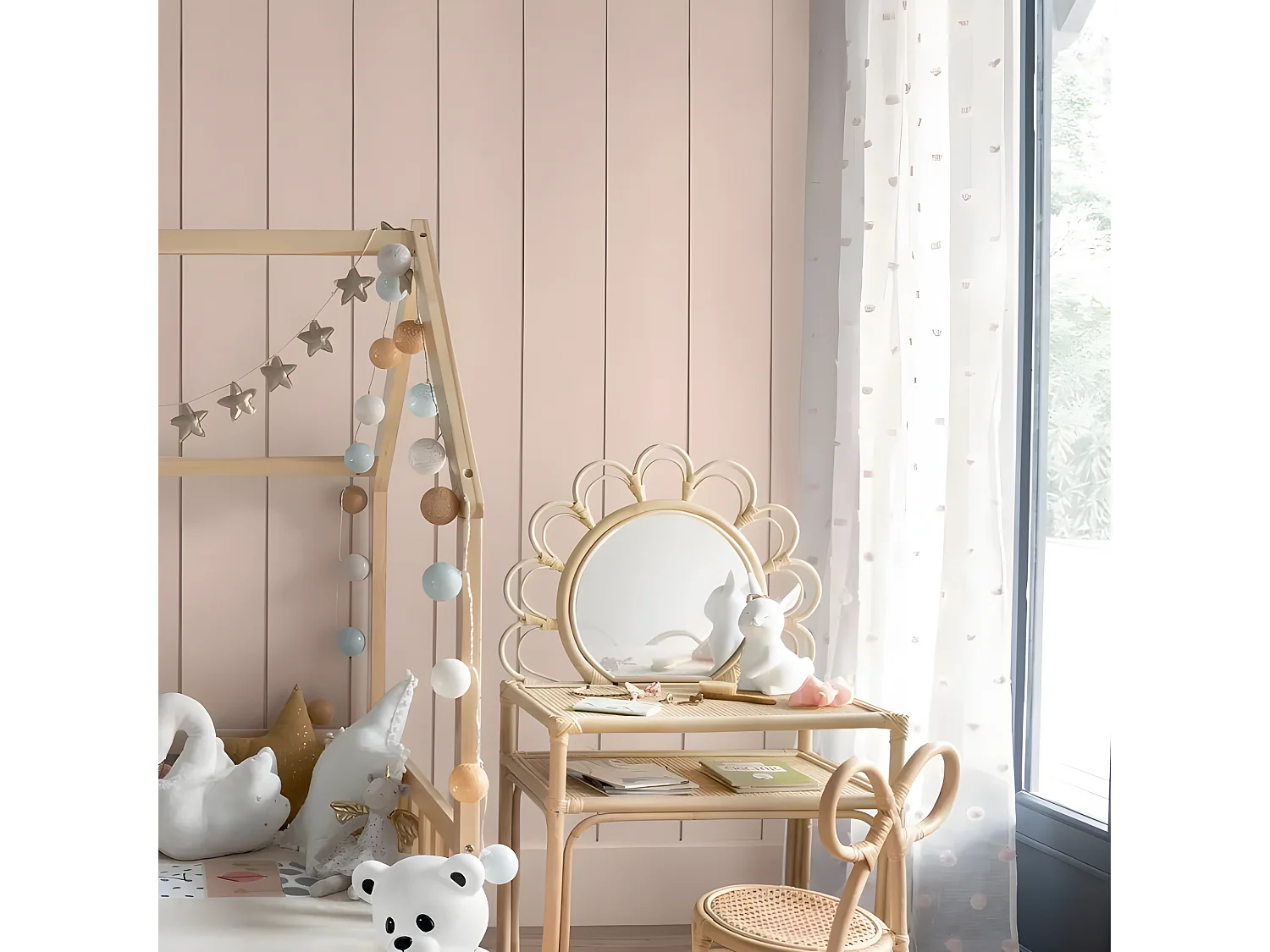 Rideau Voilage à Œillets Enfant "Gya" 140x240cm Rose