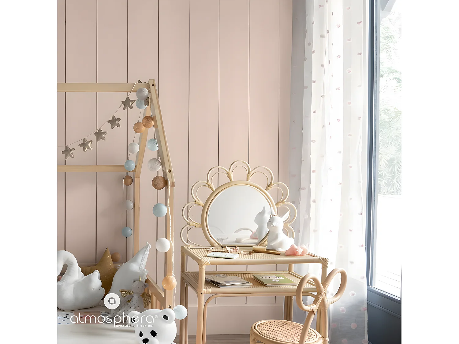 Rideau Voilage à Œillets Enfant "Gya" 140x240cm Rose