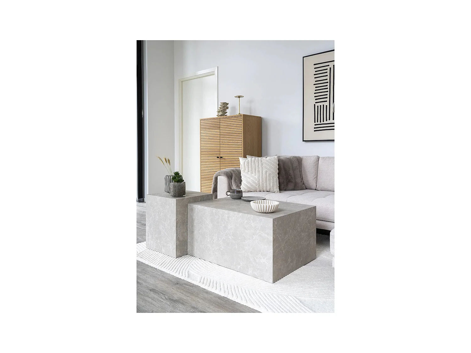 Tables basse carrée PRAGUE – Effet marbre beige