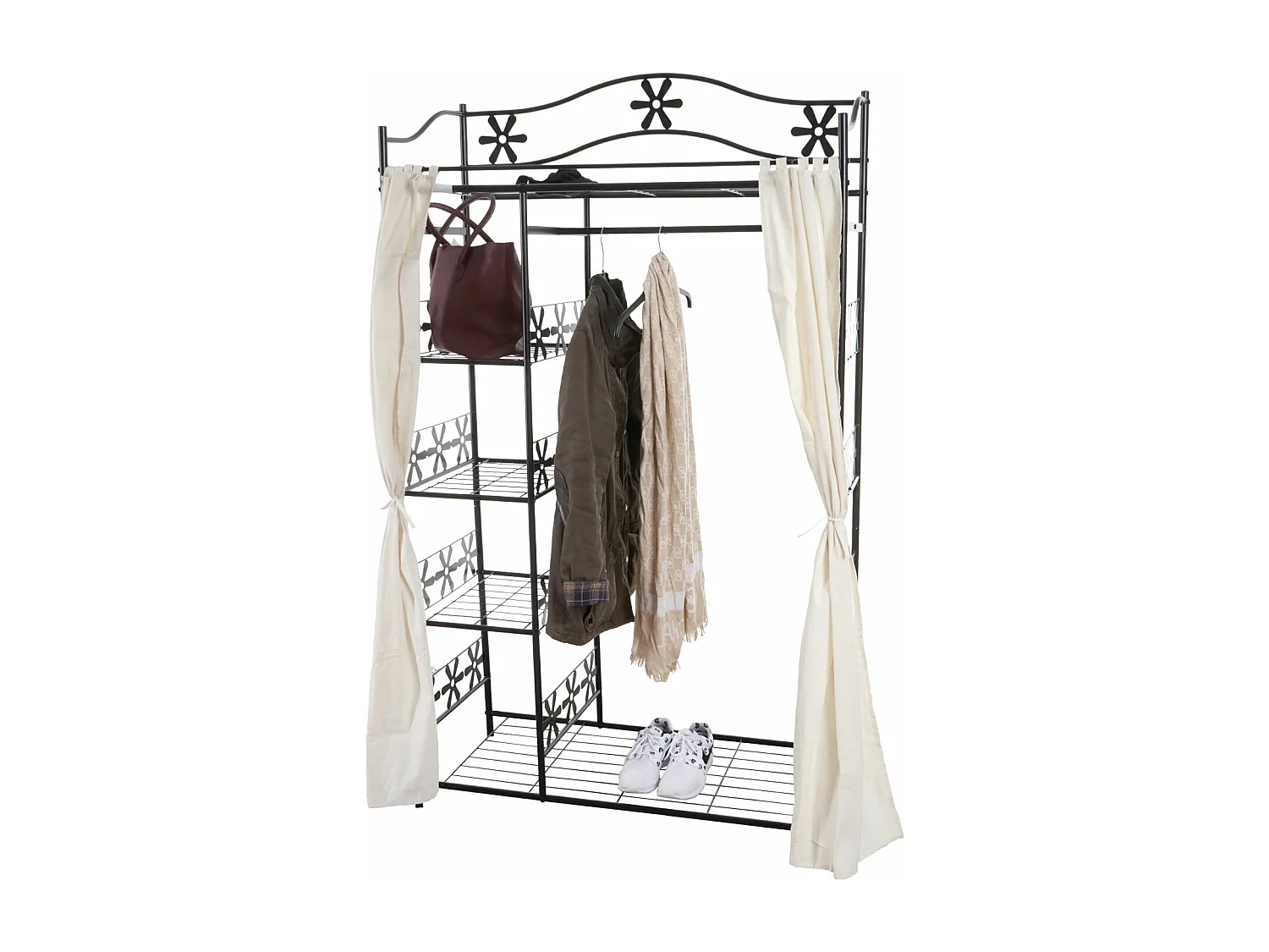 Portemanteau Genf, garde-robe, portant, portemanteau, armoire, étagère métallique 172x100x43cm - avec rideau
