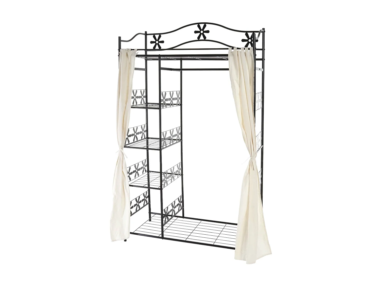 Portemanteau Genf, garde-robe, portant, portemanteau, armoire, étagère métallique 172x100x43cm - avec rideau