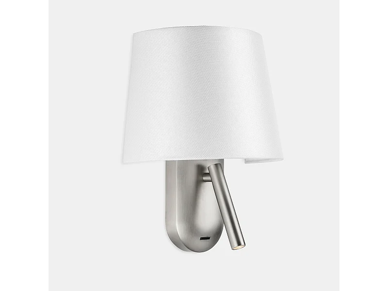 ÉCRAN | Applique intérieure pour éclairer frontalement | LED blanc chaud | Pour ampoule E27 | Couleur blanc et nickel satiné