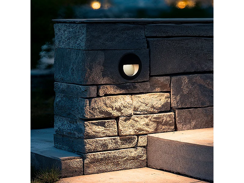 Baliza Exterior LED 3W Empotrable Pared Circular Negro Olite 2700K Blanco Cálido