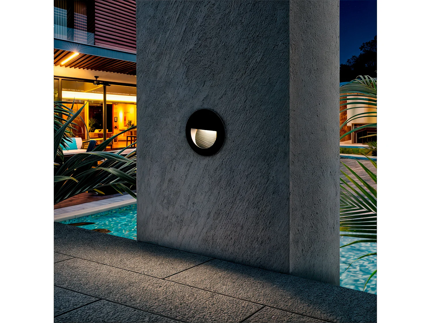 Balise Murale Extérieure LED 3W Encastrable Aluminium Ronde Noire Olite 2700K Blanc chaud
