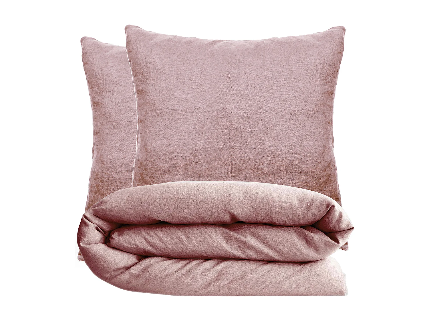 Parure de lit 240x220 cm et 65x65 cm coton lavé PALACE rose 3 pièces