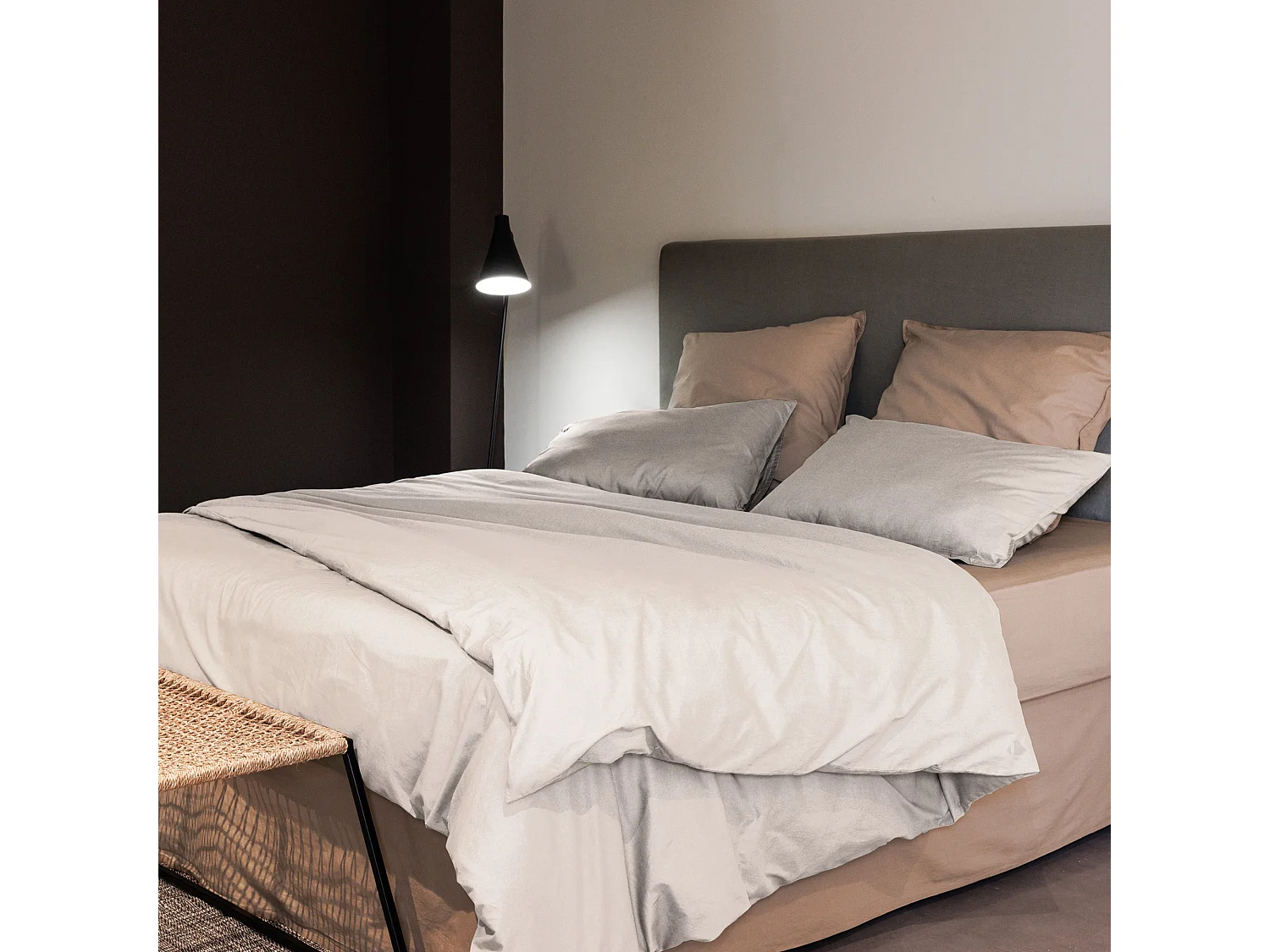 Parure de lit 240x220 cm et 50x70 cm coton lavé PALACE beige naturel 3 pièces