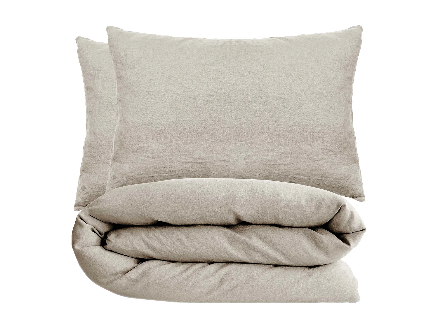 Parure de lit 260x240 cm et 50x70 cm coton lavé PALACE beige lin 3 pièces