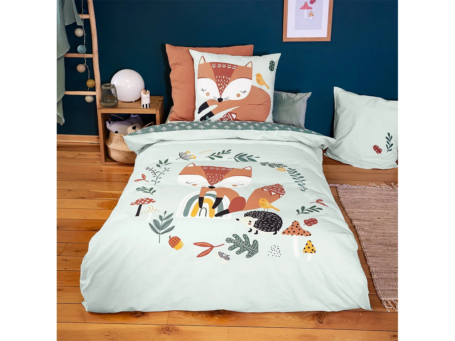 Set di biancheria da letto reversibile con stampa volpe in cotone,