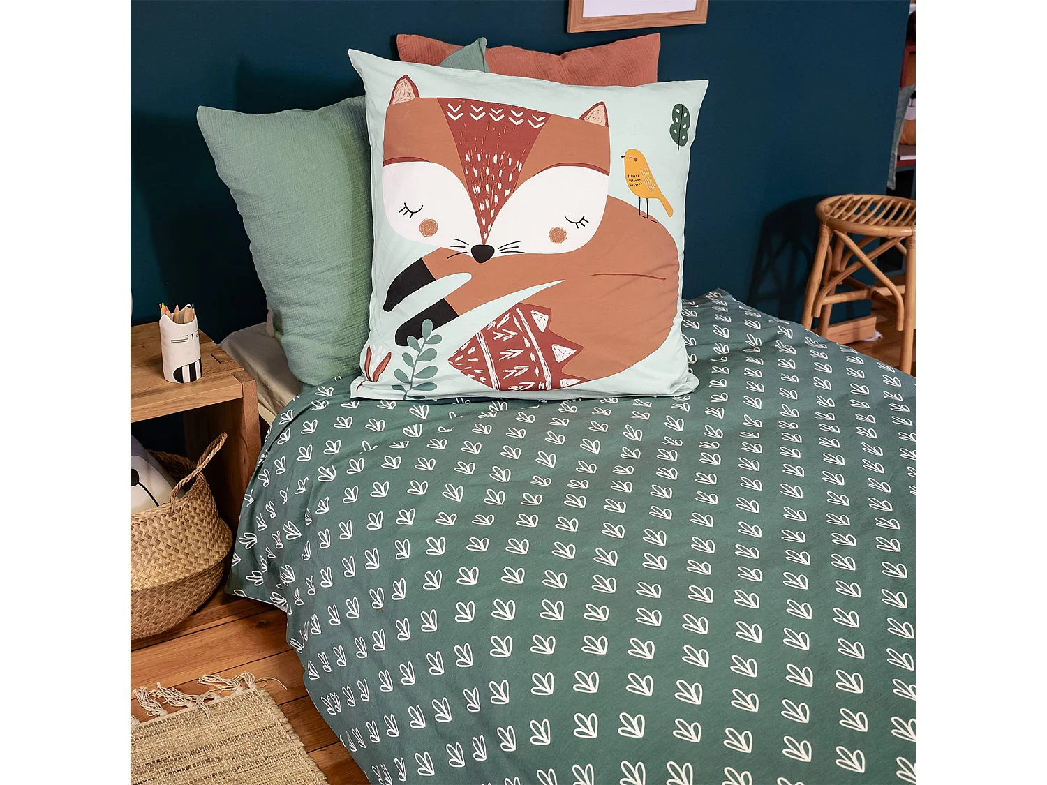 Set di biancheria da letto reversibile con stampa volpe in cotone,