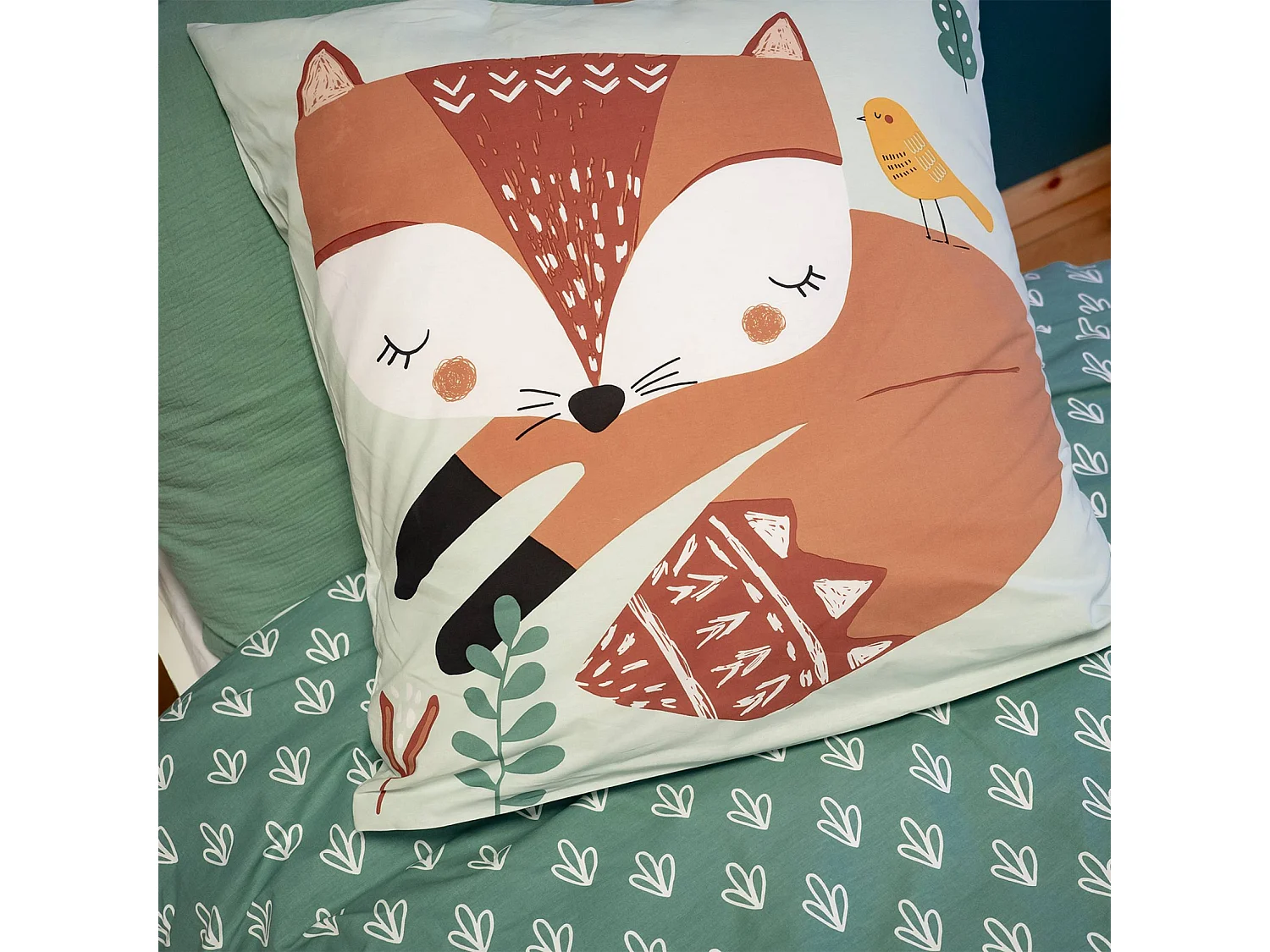 Set di biancheria da letto reversibile con stampa volpe in cotone,