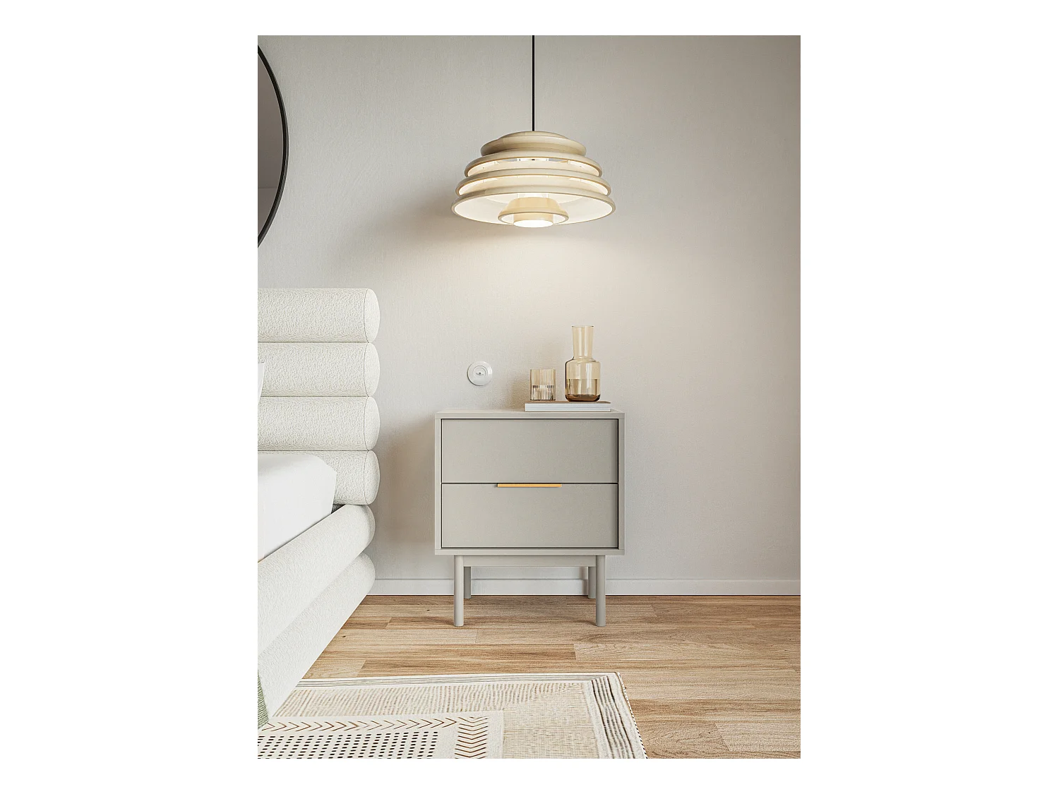 Table de chevet - 54 cm - avec deux tiroirs - taupe (gris-beige) - VIVIARO
