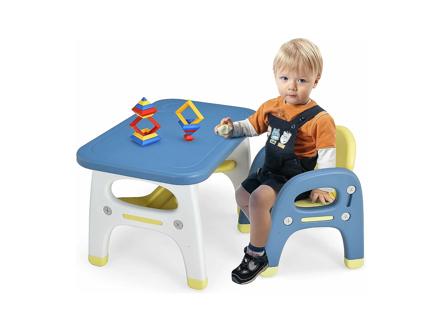 Ensemble table et chaise pour enfants avec décor dinosaure jeux de construction plateau de rangement plastique