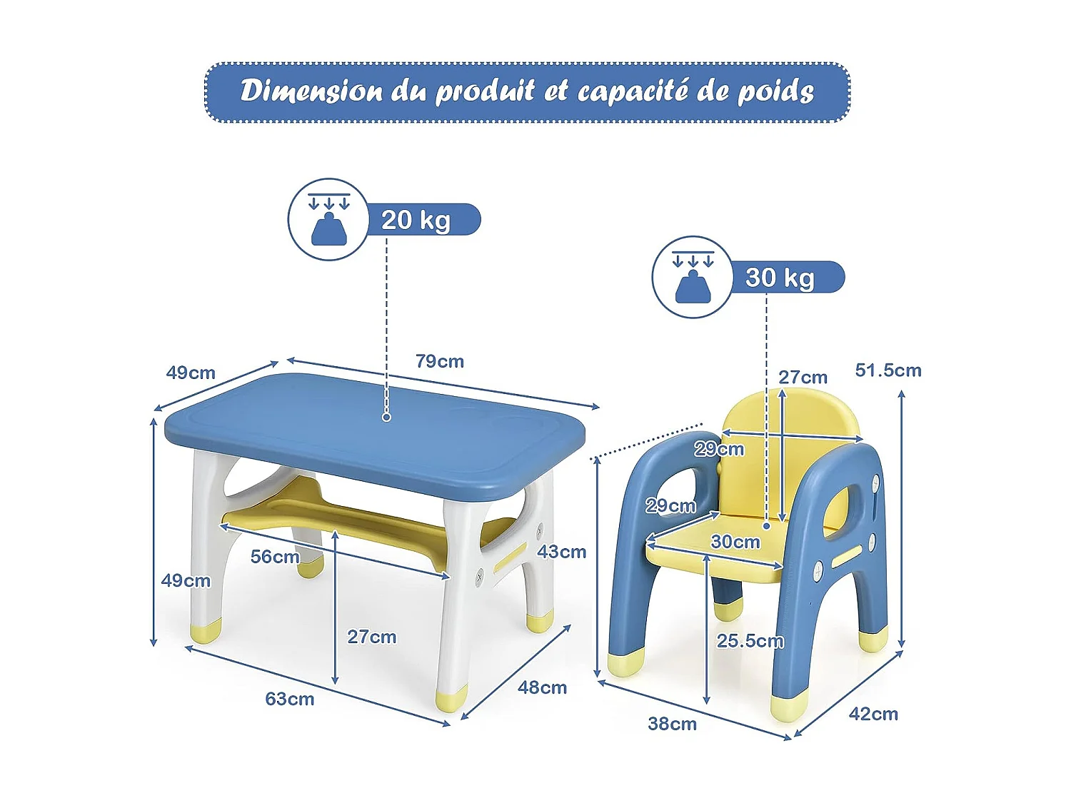Ensemble table et chaise pour enfants avec décor dinosaure jeux de construction plateau de rangement plastique