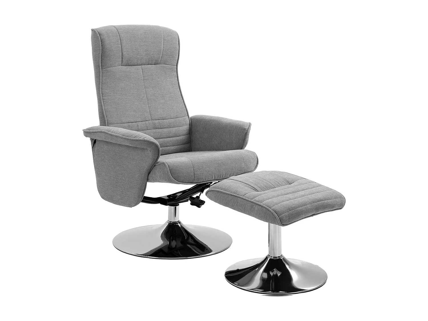 Fauteuil relax style contemporain - pivotant, dossier inclinable, repose-pied - piètement acier chromé tissu gris