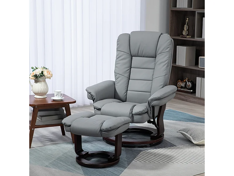Fauteuil de relaxation inclinable pivotant avec repose-pied PU gris