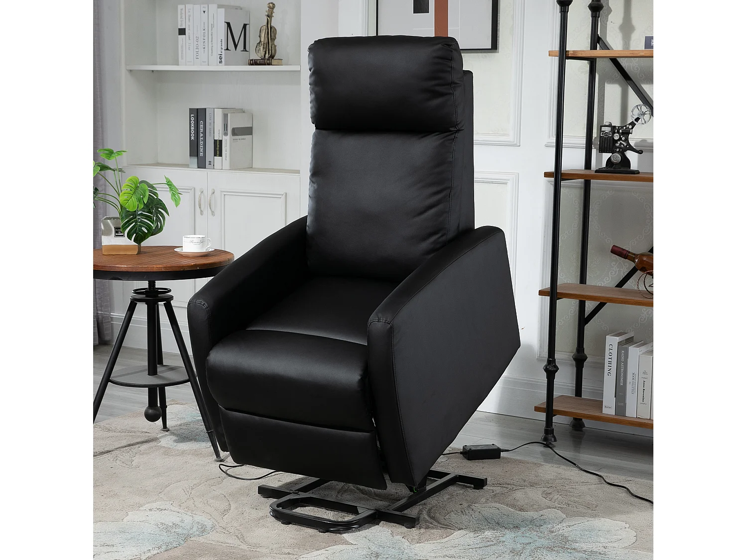 Fauteuil de relaxation électrique fauteuil releveur inclinable repose-pied ajustable revêtement synthétique noir