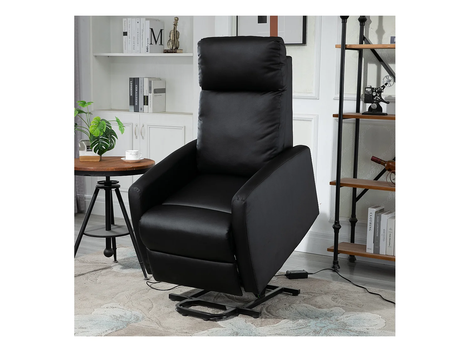 Fauteuil de relaxation électrique fauteuil releveur inclinable repose-pied ajustable revêtement synthétique noir