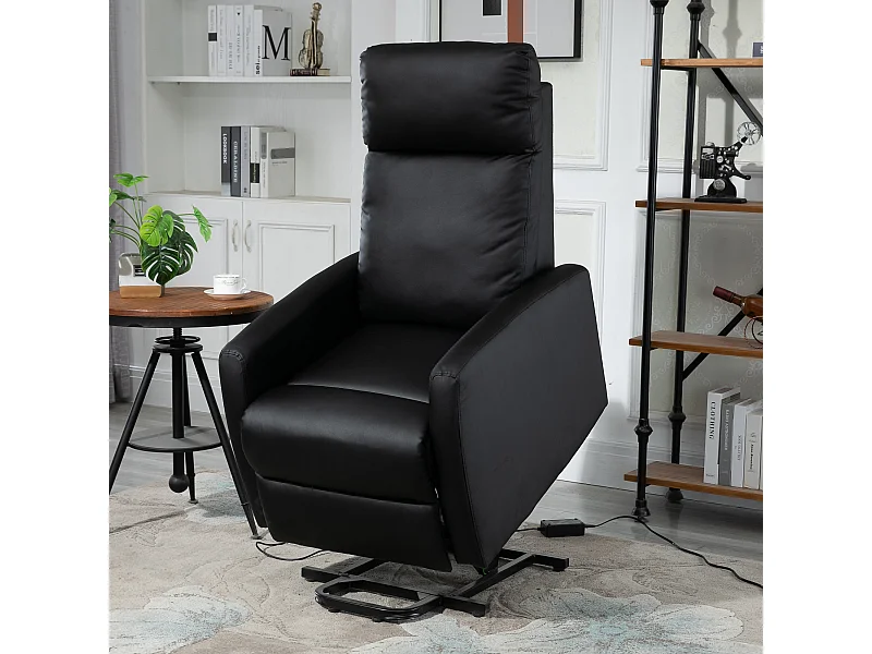 Fauteuil de relaxation électrique fauteuil releveur inclinable repose-pied ajustable revêtement synthétique noir