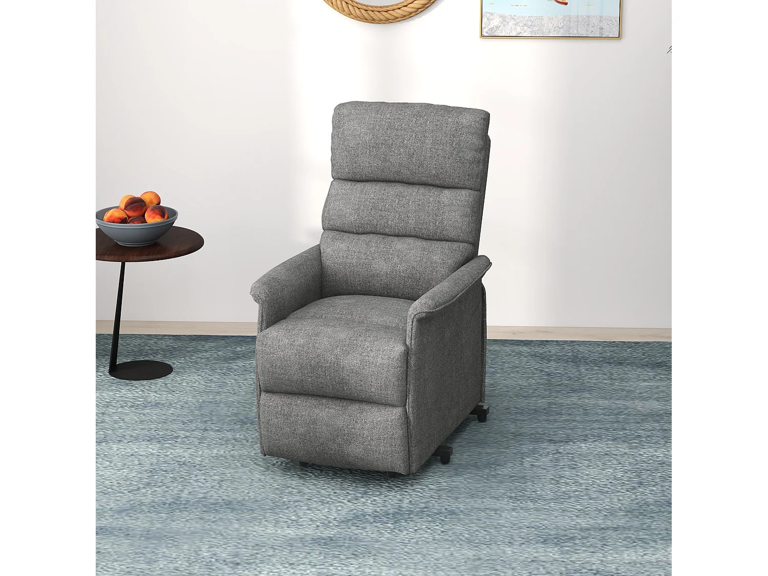 Fauteuil de relaxation électrique télécommande - fauteuil releveur inclinable, repose-pied ajustable - tissu polyester aspect lin gris chiné