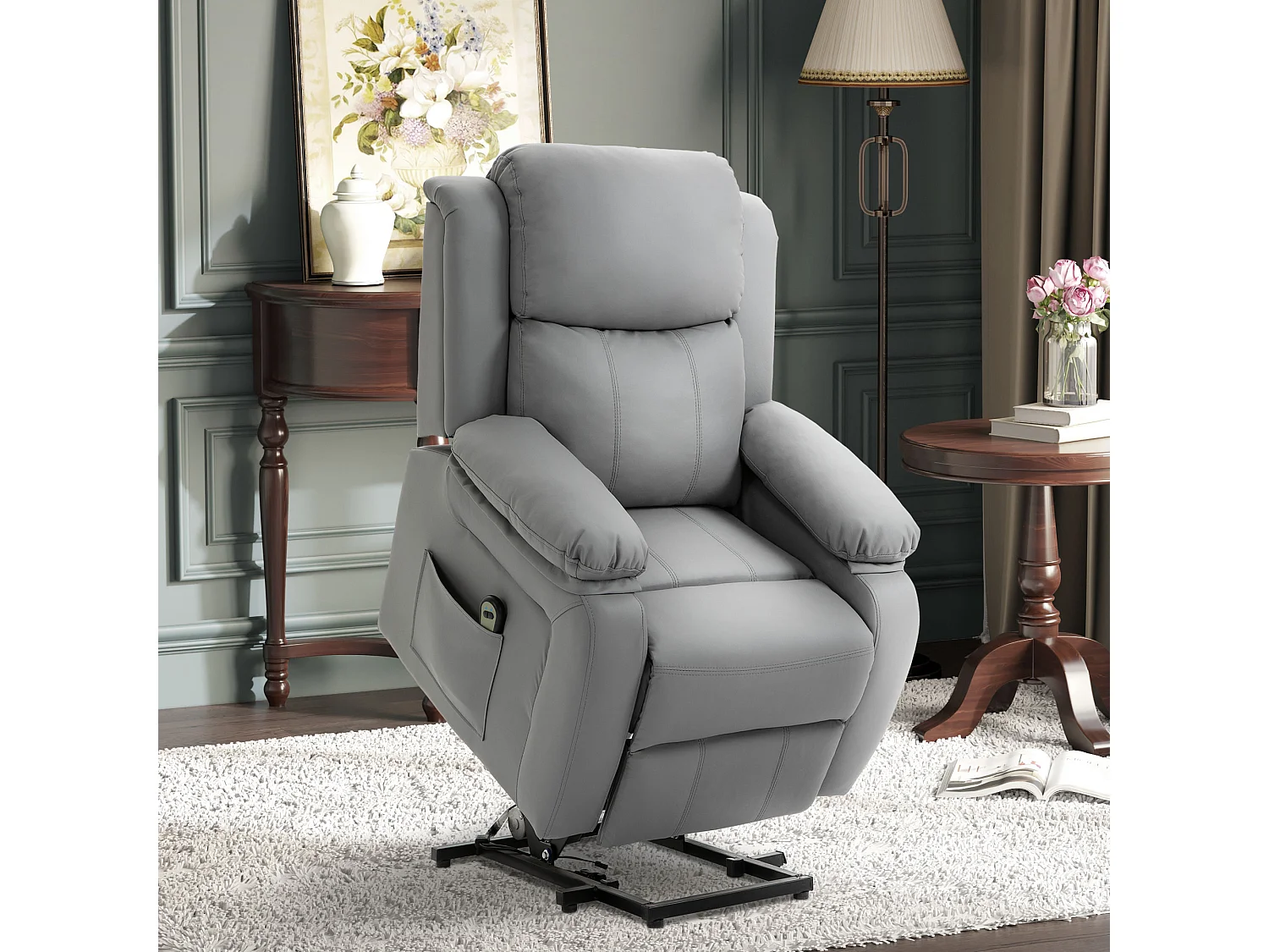 Fauteuil de relaxation électrique fauteuil releveur inclinable repose-pied ajustable revêtement synthétique gris