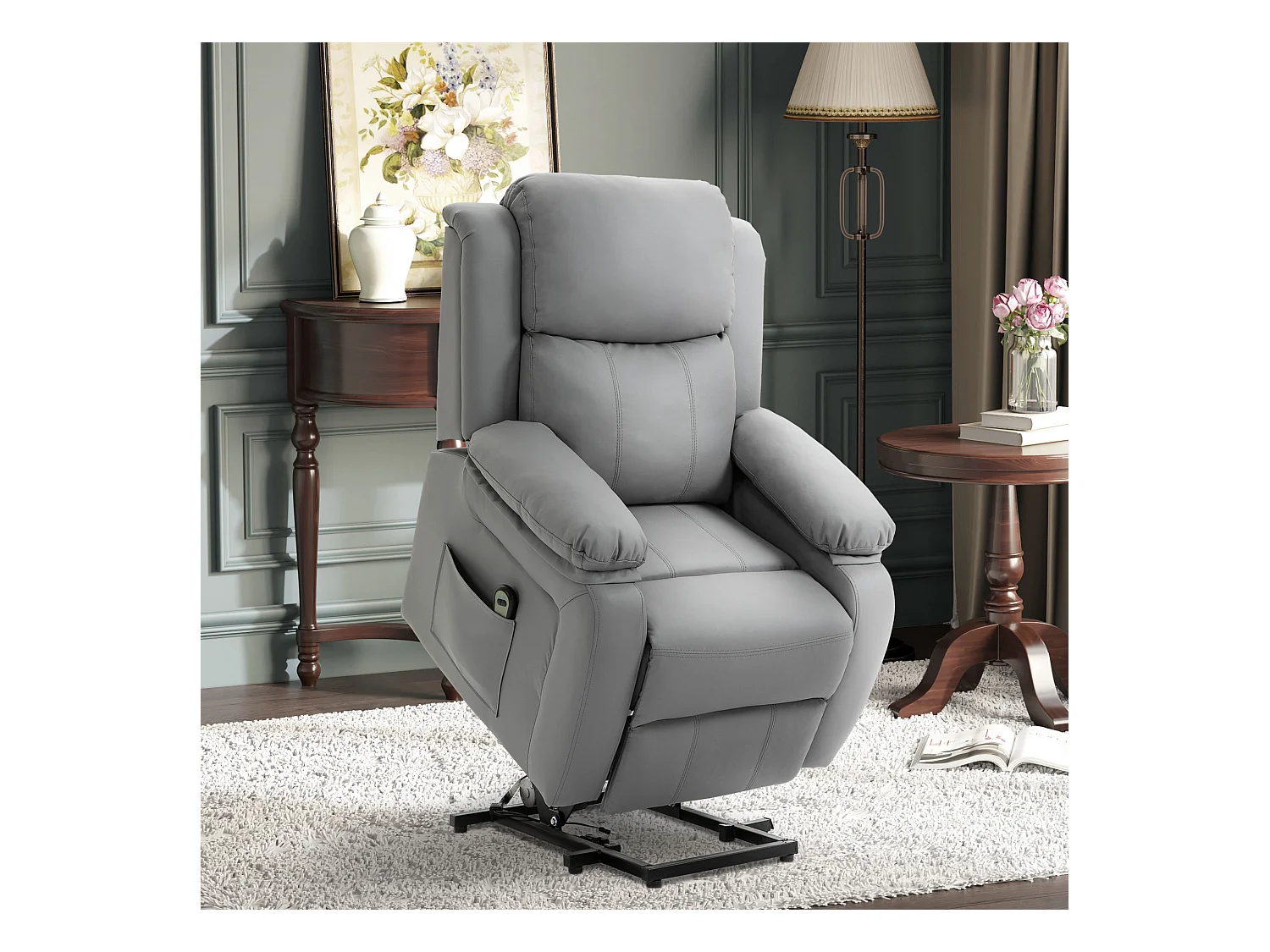 Fauteuil de relaxation électrique fauteuil releveur inclinable repose-pied ajustable revêtement synthétique gris