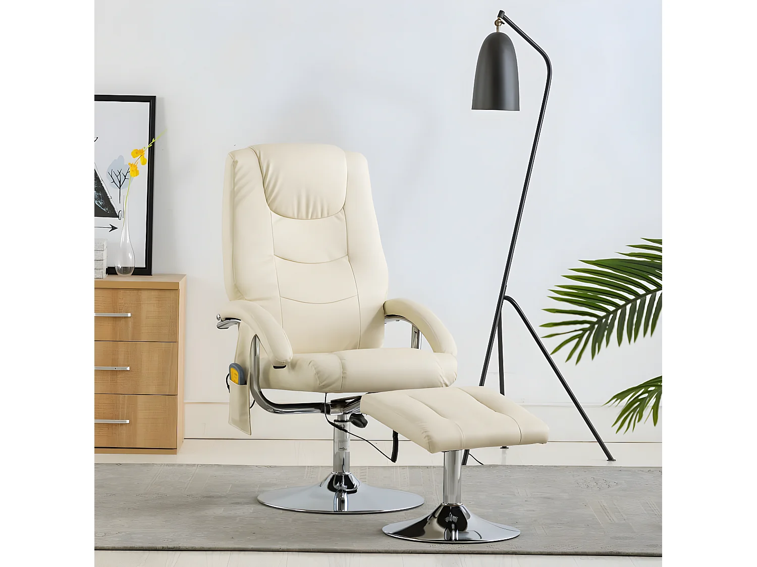 Fauteuil de massage avec repose-pied blanc crème similicuir