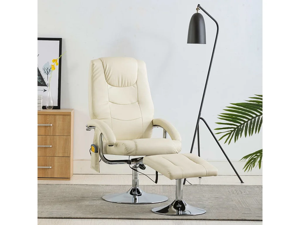 Fauteuil de massage avec repose-pied blanc crème similicuir