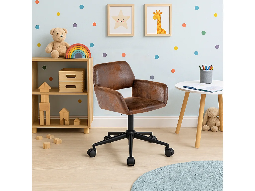 URBAN MEUBLE Chaise de bureau rétro-daim-hauteur réglable-avec roulettes-convient au coin bureau, chambre à coucher-marron