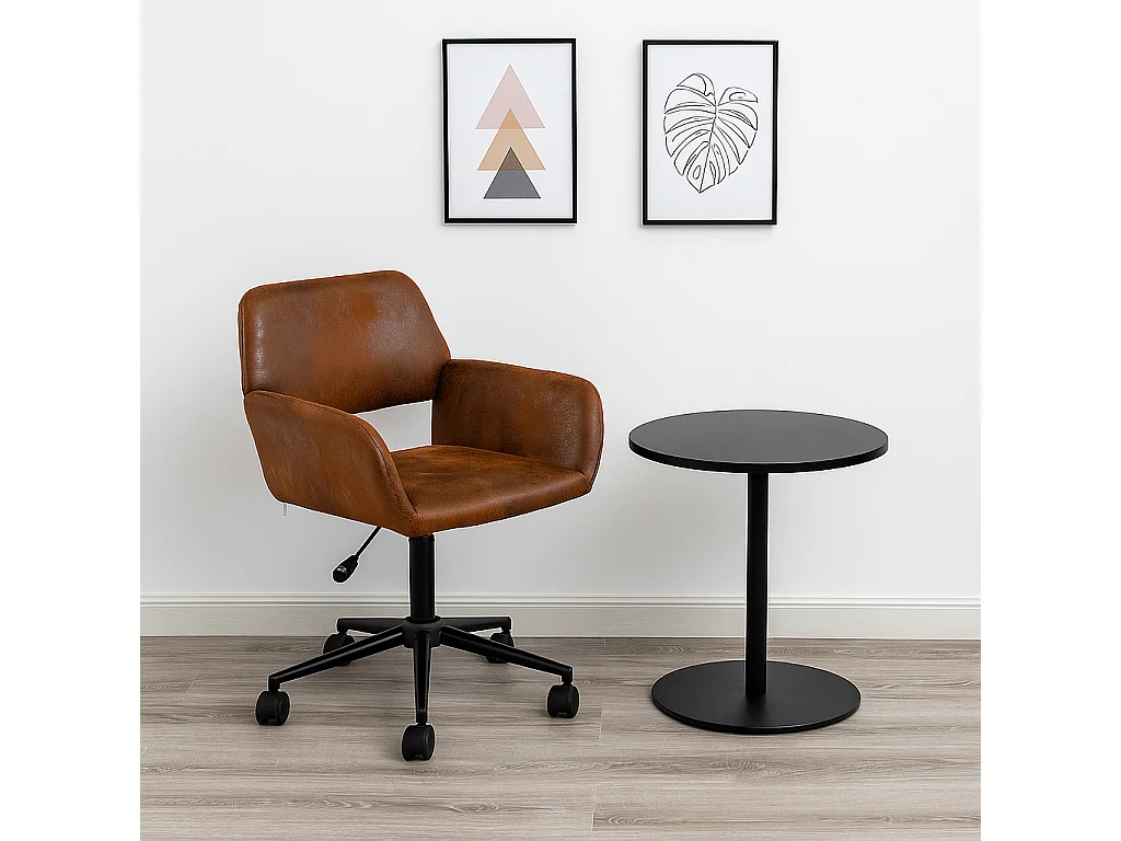 URBAN MEUBLE Chaise de bureau rétro-daim-hauteur réglable-avec roulettes-convient au coin bureau, chambre à coucher-marron