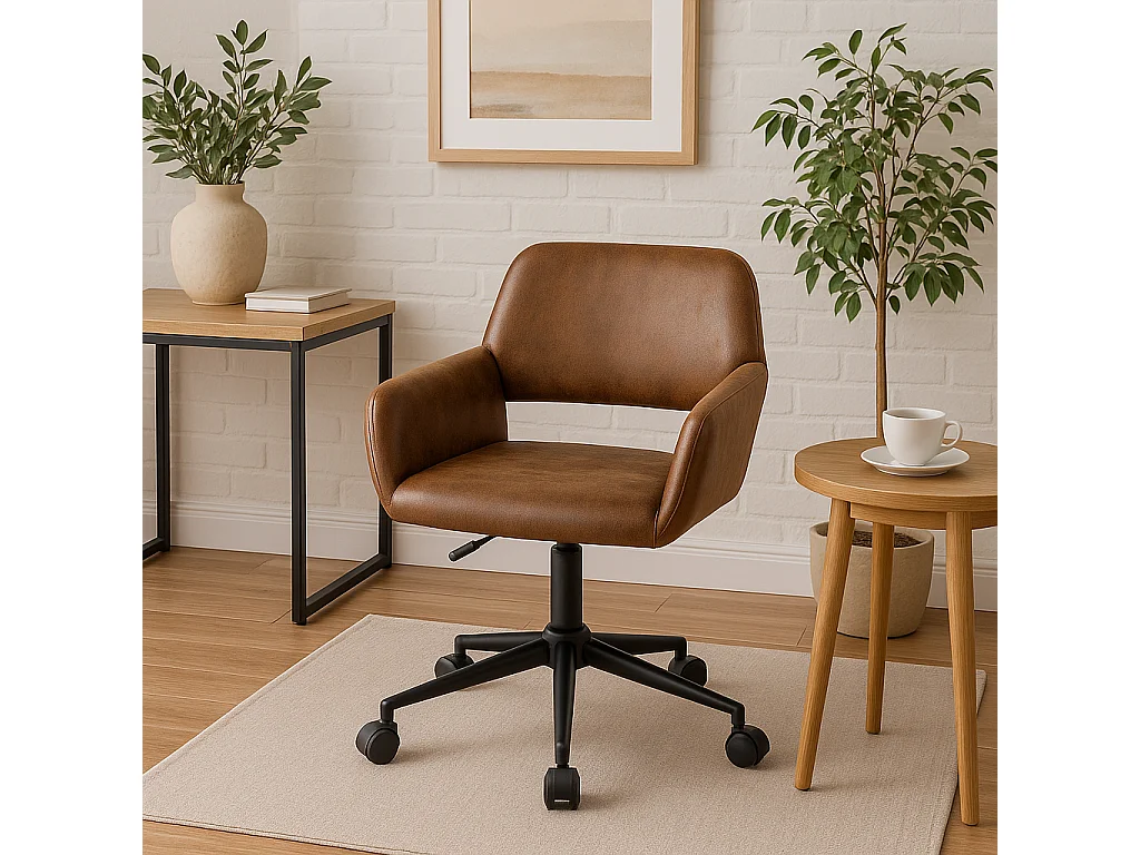 URBAN MEUBLE Chaise de bureau rétro-daim-hauteur réglable-avec roulettes-convient au coin bureau, chambre à coucher-marron