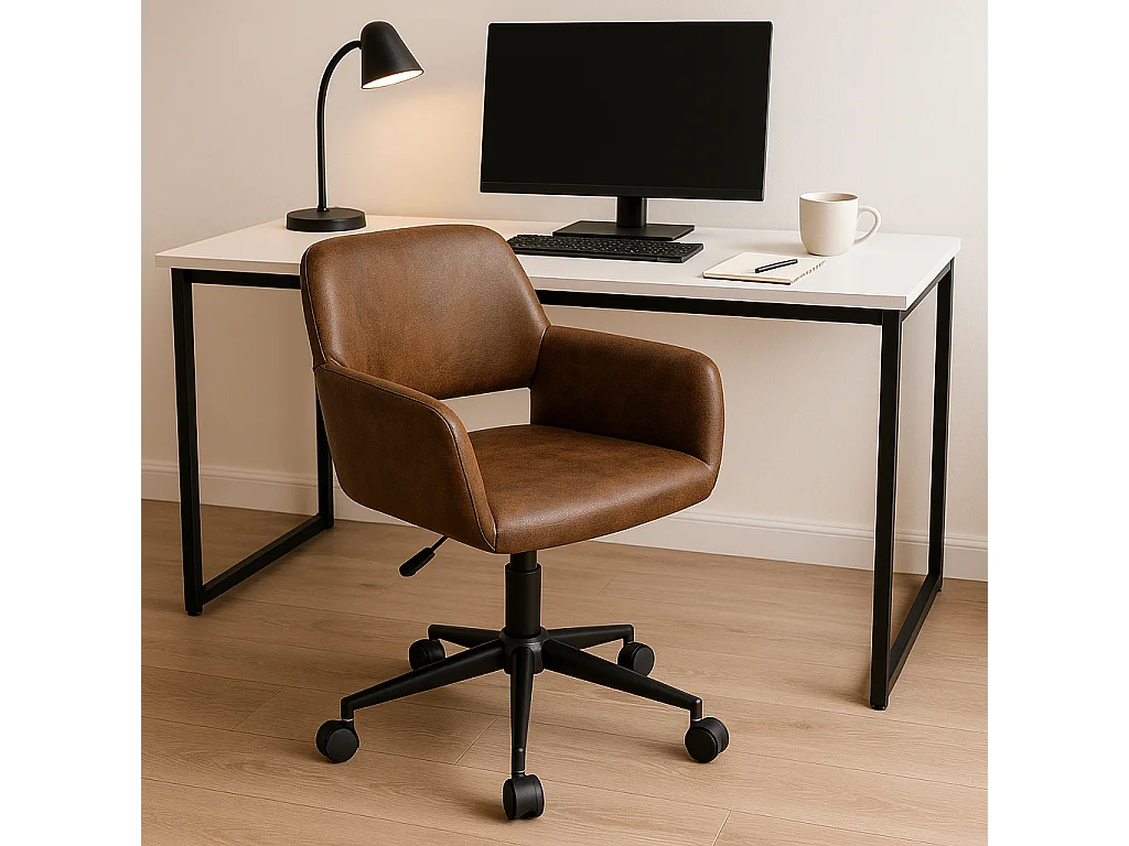 URBAN MEUBLE Chaise de bureau rétro-daim-hauteur réglable-avec roulettes-convient au coin bureau, chambre à coucher-marron