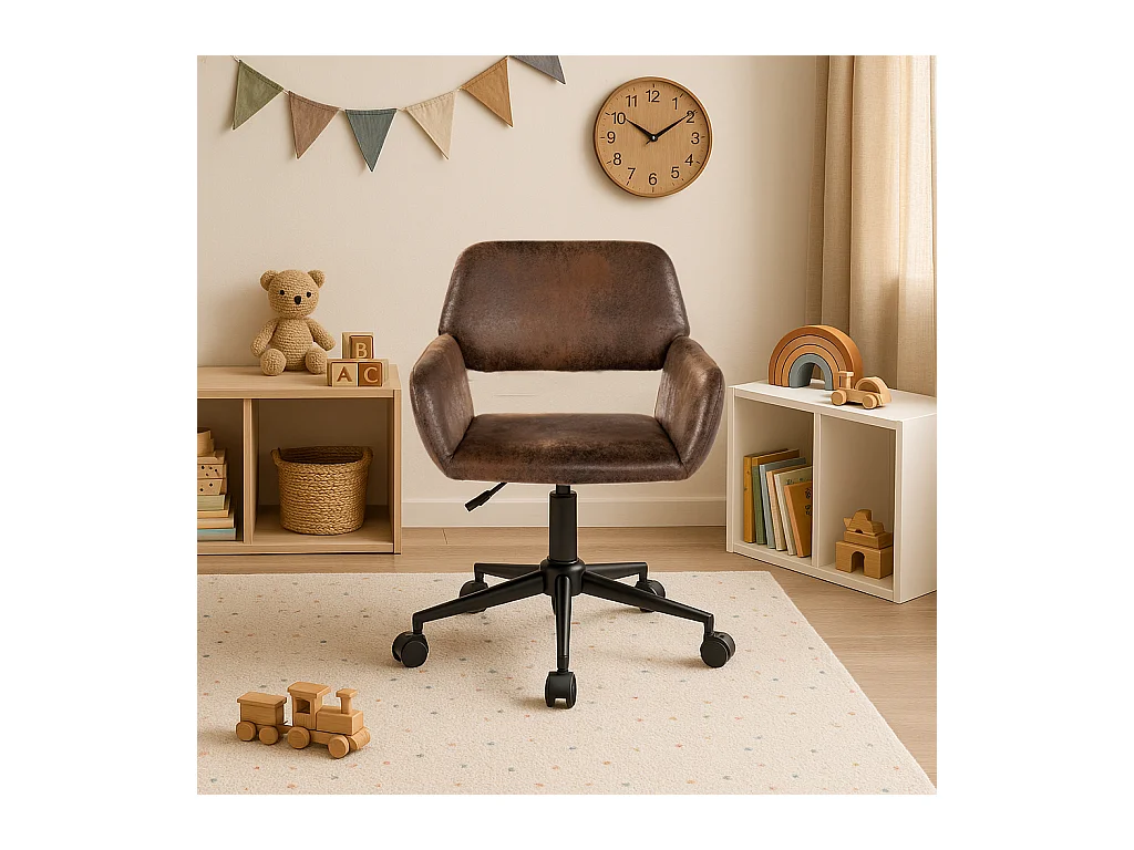 Chaise de bureau rétro-daim-hauteur réglable-avec roulettes-convient au coin bureau, chambre à coucher-marron