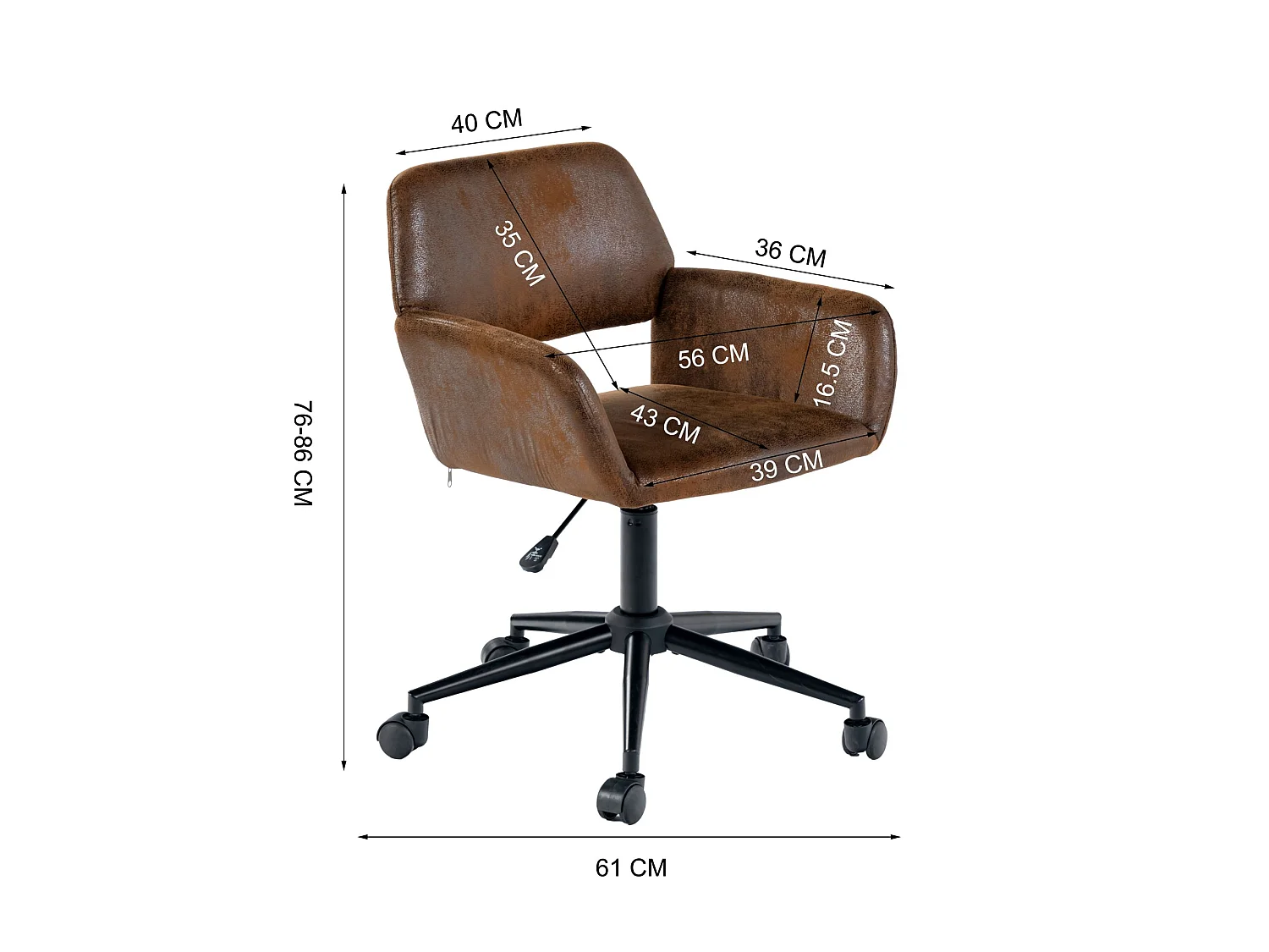 URBAN MEUBLE Chaise de bureau rétro-daim-hauteur réglable-avec roulettes-convient au coin bureau, chambre à coucher-marron