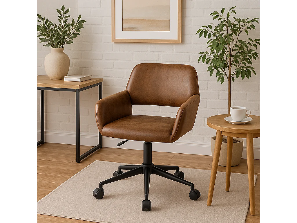 Silla de oficina vintage en tejido ante regulable y 5 ruedas ROSS SUEDE BROWN BLACK LEG NL A