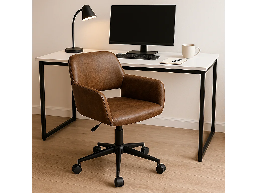 Silla de oficina vintage en tejido ante regulable y 5 ruedas ROSS SUEDE BROWN BLACK LEG NL A