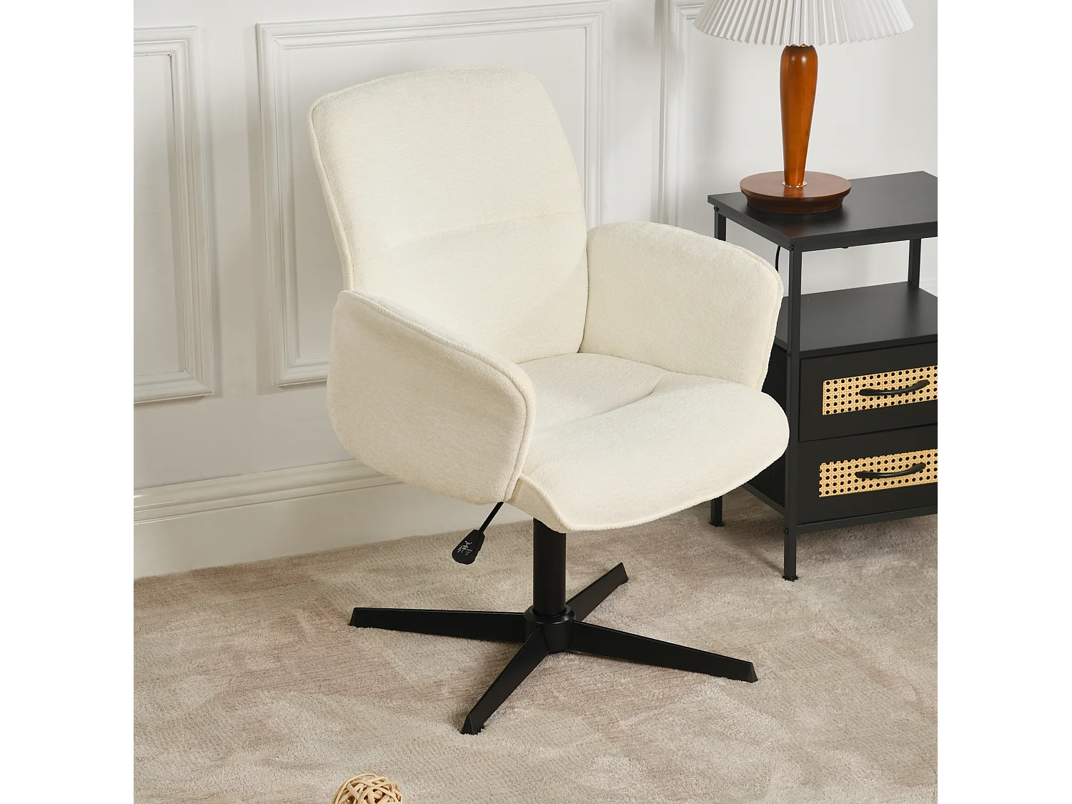 Fauteuil de bureau ergonomique pivotante avec accoudoirs en tissu beige THOMASINA RELAX
