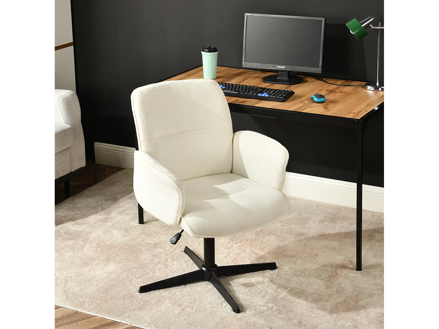 Fauteuil de bureau ergonomique pivotante avec accoudoirs en tissu beige THOMASINA RELAX