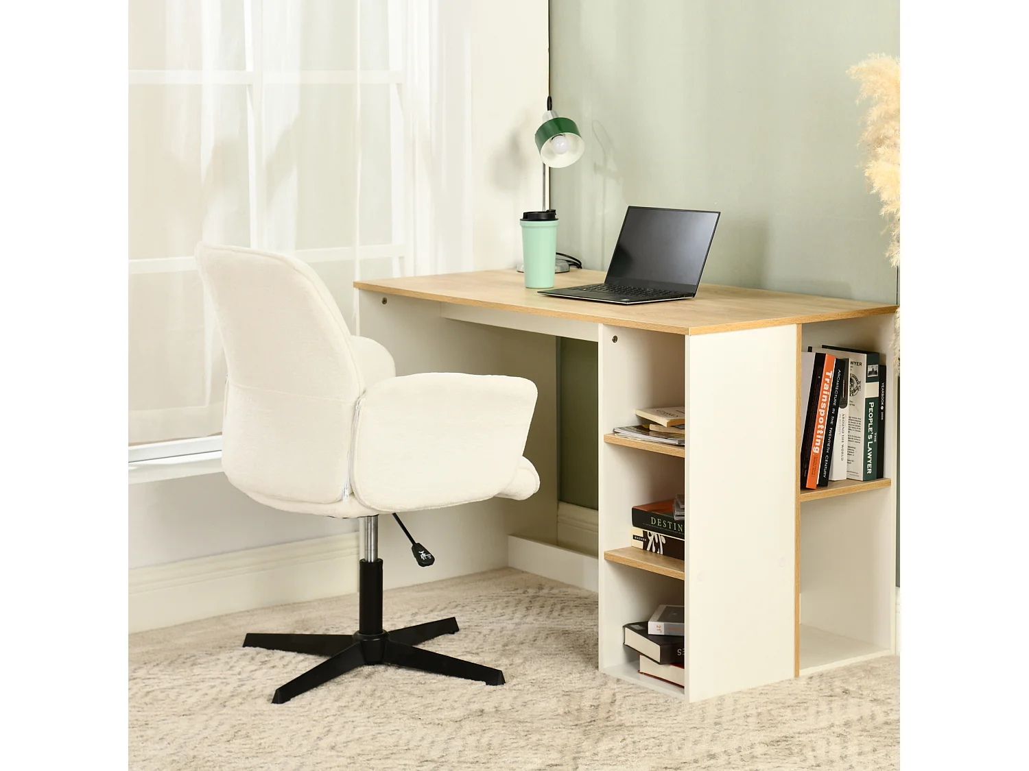 Fauteuil de bureau ergonomique pivotante avec accoudoirs en tissu beige THOMASINA RELAX