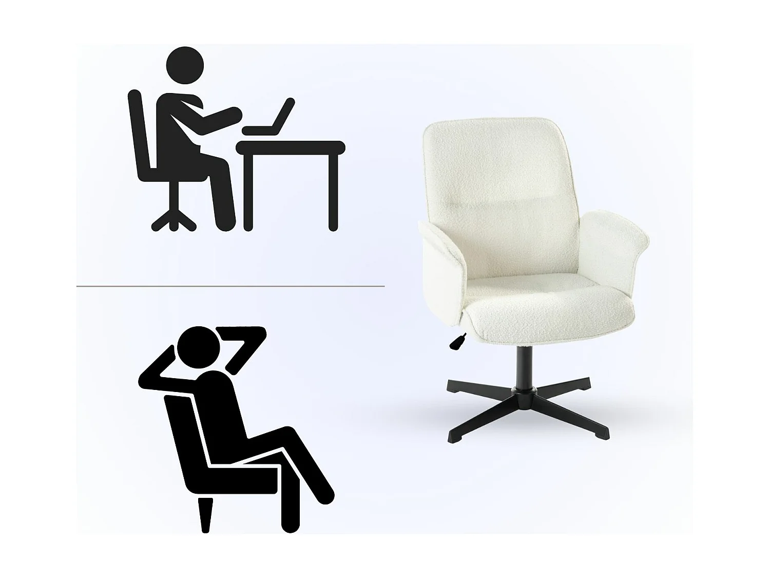 Fauteuil de bureau ergonomique pivotante avec accoudoirs en tissu beige THOMASINA RELAX