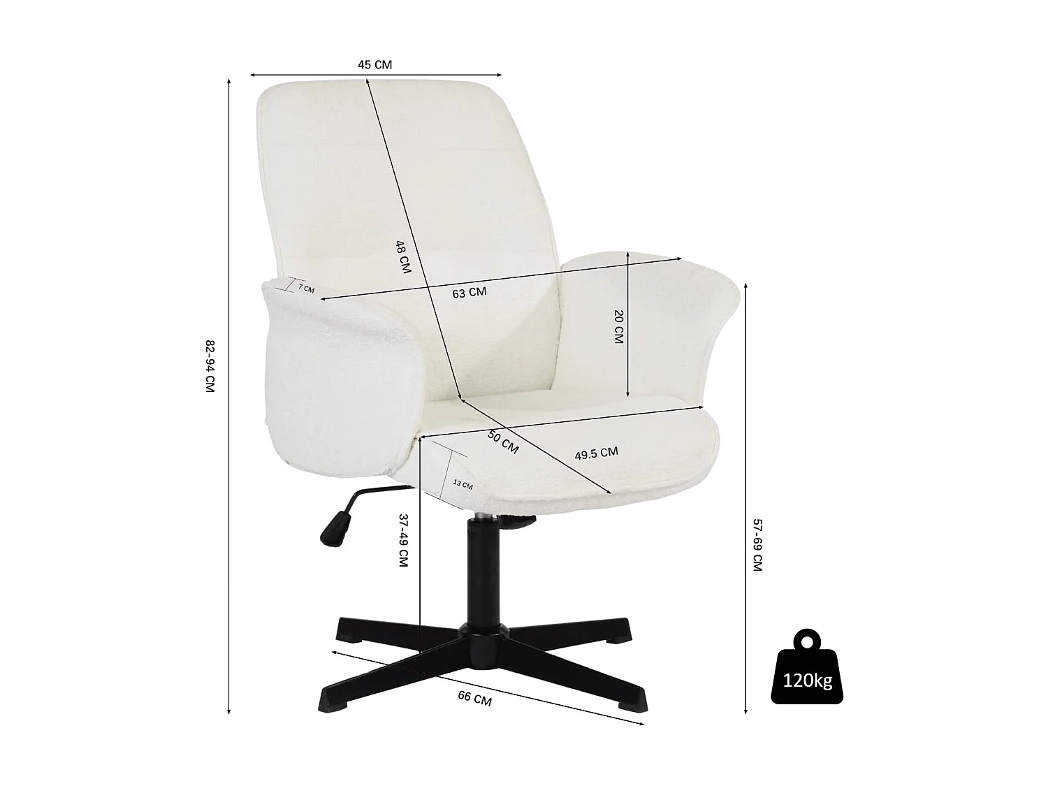 Fauteuil de bureau ergonomique pivotante avec accoudoirs en tissu beige THOMASINA RELAX