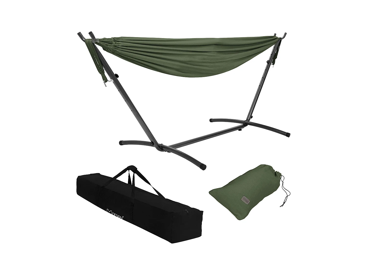 Amaca doppia con struttura acciaio cotone da campeggio giardino cachi 275x110 cm