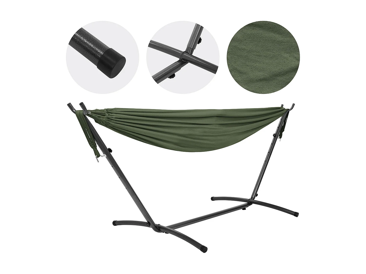 Hamac XXL kaki avec sac de transport et support réglable en acier pour jardin