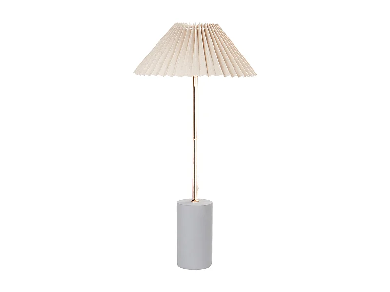 Tischlampe Leinen weiß rund mit Stoffschirm Trommelform Rillen-Optik Alfeios