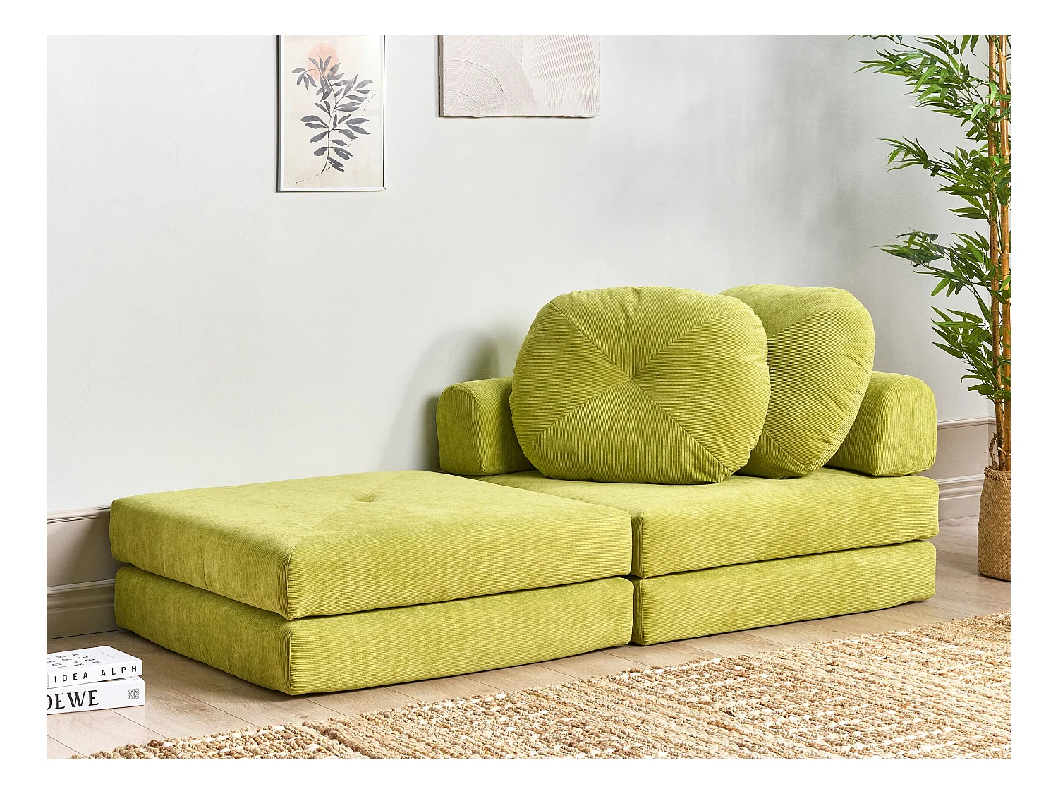Fauteuil convertible OLDEN Velours côtelé Vert clair
