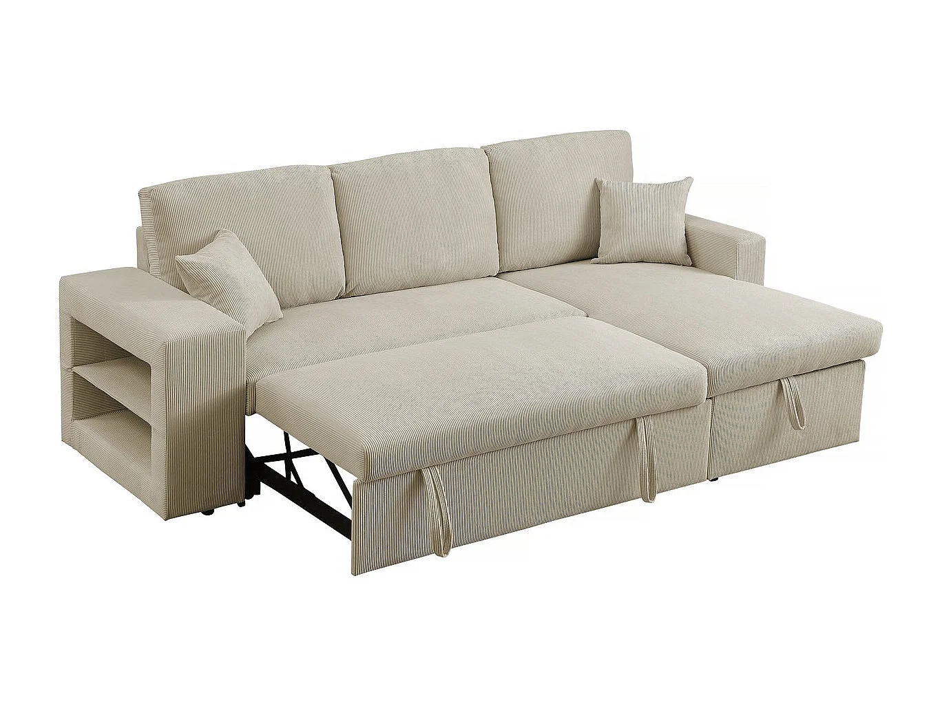 Sofá esquinero convertible/reversible de pana "Axel" - 3 plazas - Beige