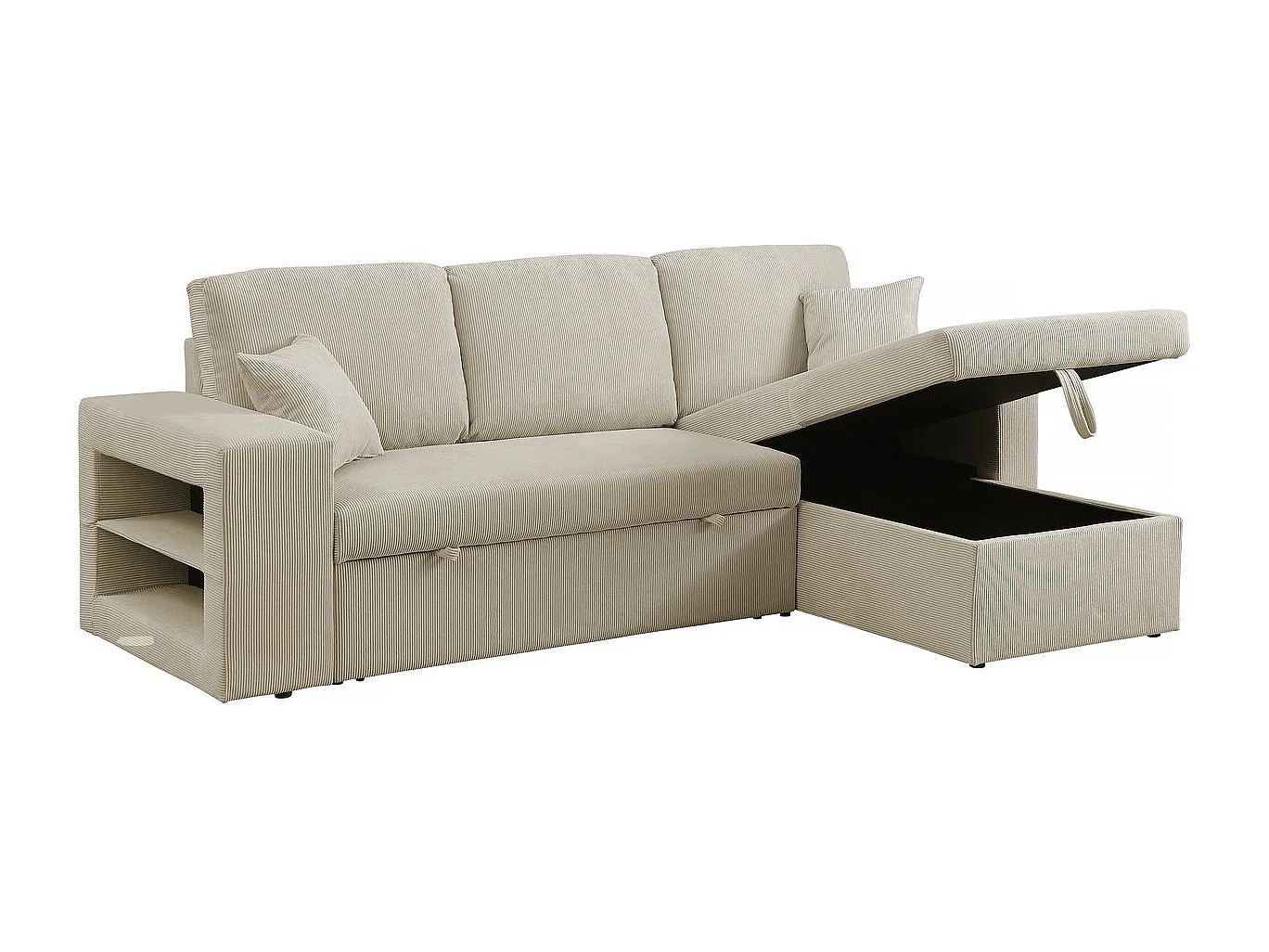 Sofá esquinero convertible/reversible de pana "Axel" - 3 plazas - Beige