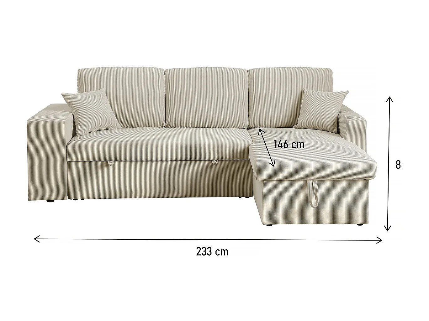 Sofá esquinero convertible/reversible de pana "Axel" - 3 plazas - Beige