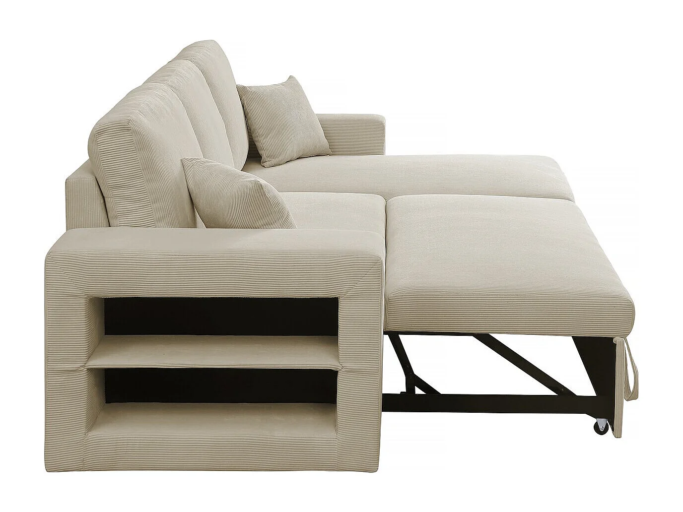 Sofá esquinero convertible/reversible de pana "Axel" - 3 plazas - Beige