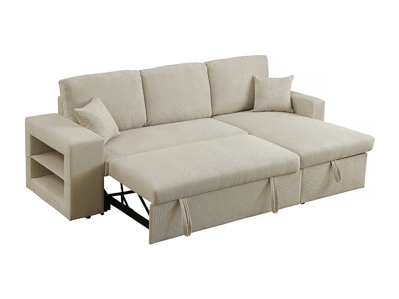 Canapé d'angle en velours côtelé convertible/réversible "Axel" - 3 places - Beige